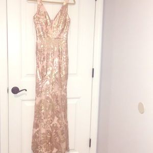 Rose gold sequin evening dress